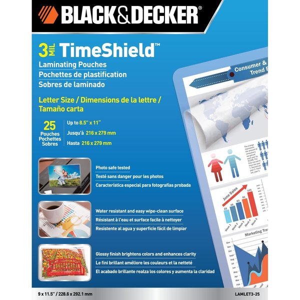 Black & Decker TimeShield Laminating Pouches - Letter Size, PK25 LAMLET3-25
